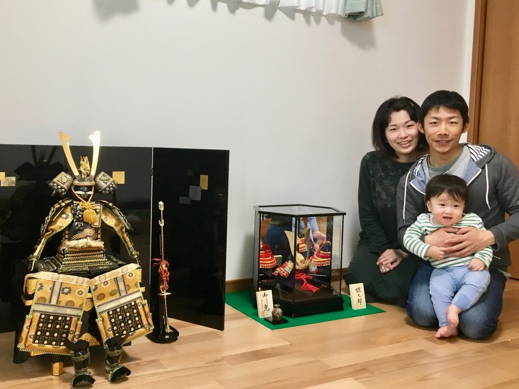 五月人形　端午の節句　兜　力石甲人　ケース入　初節句　親子飾り